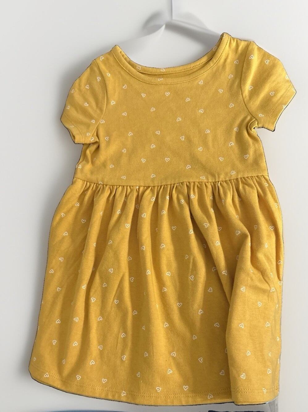 Cat & Jack Girls 2T Yellow Heart Knit Fit & Flare Dress Cap Sleeve Round Neck